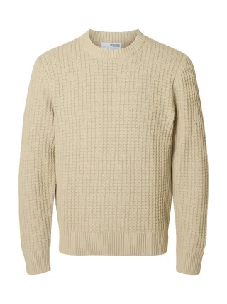 selected men - SLHTOM LS KNIT STRUCTURE CREW NECK oatmeal - Gr. - XXL