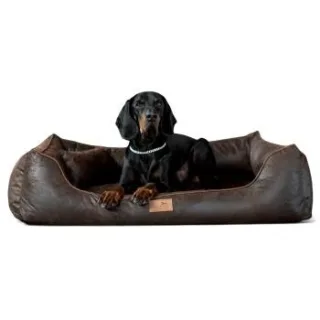 Tierlando ALBERTO ORTHO Orthopädisches Hundebett mit Velours Vintage braun 1 m, 25 cm, 75 cm