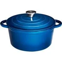 Bräter aus Gusseisen, emailliert, Ø 23cm, 4 Liter blau/weiß, mit Deckel