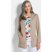 GOLDNER Strickjacke Elegante Strickjacke mit Kaschmir Longjacke ohne Verschluss mit aufgesetzten Taschen und Langarm