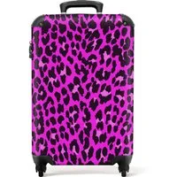 NoBoringSuitcases.com© Hartschalen-Trolley Panther Druck - Rosa - Neon - Mädchen - Kinder 55x35x20cm, Handgepäck-Koffer, Kinderkoffer, Reisekoffer Mädchen