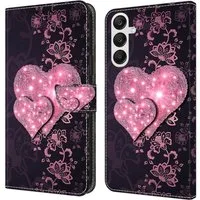 CLM-Tech Handytasche für Samsung Galaxy A36 5G Hülle aus PU-Leder Klapphülle (rosa Herzen, Handyhülle mit Standfunktion - Wallet Flip Case inklusive Kartenfächer), Cover mit Magnetverschluss Samsung Galaxy A36 5G Schutzhülle