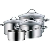WMF Topf-Set Provence Plus 4-teilig, Induktions Töpfe Set mit Glasdeckel, Cromargan® Edelstahl Rostfrei 18/10 (Set, 7-tlg., Bratentopf Ø 20 cm, Fleischtopf Ø 16/24 cm, Stielkasserolle Ø 16 cm), unbeschichtet, für alle Herdarten geeignet, ohne Innensk