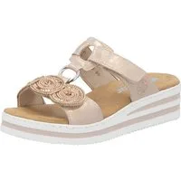 Rieker Keilpantolette Sommerschuh, Urlaubsschuh mit Glitzersteine, Metallic-Optik