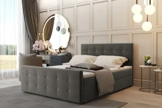 Boxspringbett Schlafzimmerbett CARLOS 180x220cm Stoff Soro Taupe inkl.Bettkasten