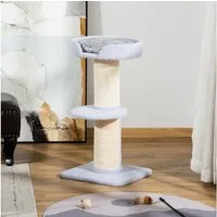 PawHut Kratzbaum Katzenbaum Spielbaum Kratzstamm mit Plattform, Sisal Plüsch Hellblau, 45 x 45 x 91 cm