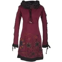 Vishes Midikleid Bedrucktes Blumen Kleid mit Schalkragen - Schnüren Ethno, Hippi, Boho, Goa Style