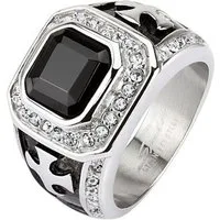 Taffstyle Fingerring Herren Biker Ring Kreuz Edelstahl schwarzer Kristall Quadrat, Markanter Biker Ring mit Kreuz Design massiv und stilvoll für Herren