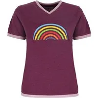 Wattlöper T-Shirt 11367 Damen Kurzarm-Shirt V-Ausschnitt mit Regenbogen-Print Sommershirt & Freizeitshirt mit farblich abgesetzten Details