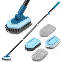 LuxusKollektion Reinigungsbürste Schrubber Stiel Teleskop 130cm 4 Schwamm Fliesen Badewanne Blau