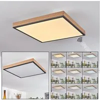 hofstein Deckenleuchte »Vacil« eckige Deckenlampe aus Metall in Schwarz/Braun und Holzoptik, 4000 Kelvin, 24 Watt, 150-1500 Lumen, dimmbar über beiliegende Fernbedienung