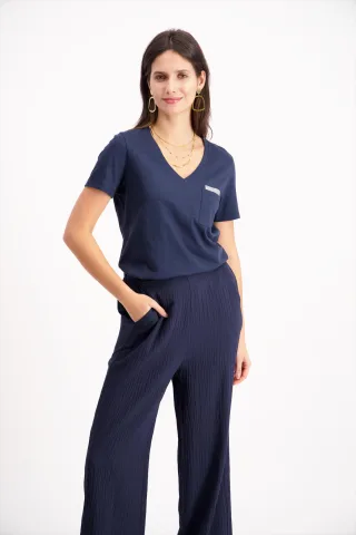 signe nature - Unifarbenes T-Shirt blau - Gr. - 36