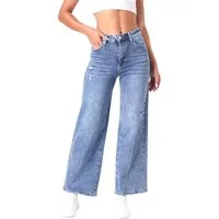 Ital-Design Dad-Jeans Damen Wide Leg Jeans High Waist Casual Denim (91767263) Destroyed-Look Stretch High Waist Jeans in Blau
