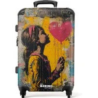 NoBoringSuitcases.com© Hartschalen-Trolley Mädchen mit herzförmigem Luftballon im Graffiti-Stil 67 cm - 72 L, 4 Rollen, Koffer Mittelgroß für 20kg, Suitcase für Erwachsene, Reisekoffer