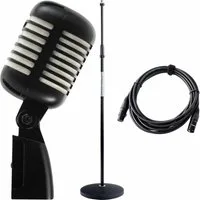 Pronomic Mikrofon DM-66BK/WH Mikrofon-Set Schwarz/Weiß mit Stativ und Kabel (3-tlg), Retro-Look und moderne Technik