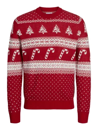 JACK&JONES - JJXMAS GABRIEL KNIT CREW NECK scarlet sage - Gr. - XXL