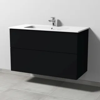 Sanipa 3way Waschtischunterbau zu Duravit ME by Starck Waschtisch mit 2 Auszügen, Schwarz-Matt SF72608