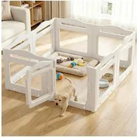 TLGREEN Freigehege 8-teilig Acryl Welpenlaufstall 129×129×60cm, HDPE Welpenauslauf mit Tür, Indoor Hundezaun für kleine Hunde & Katzen
