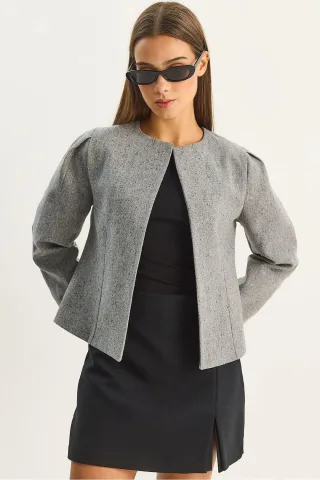 Strukturierte Jacke mit offener Kragen und Futter
