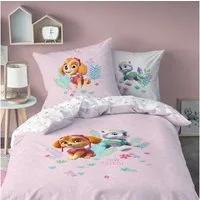 MTOnlinehandel Kinderbettwäsche Paw Patrol Biber/ Flanell in 135x200 + 80x80 cm, 100% Baumwolle, 2 teilig, Skye & Everest, kuschelig und weich, rosa, Mädchen