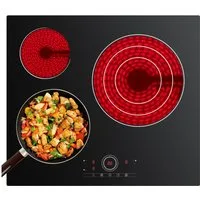 CDV Elektro-Kochfeld 60 cm Glaskeramikkochfeld Cerankochfeld 3 Zonen Auto-Off Funktion CDVER573, Einbau Ceran-Kochfeld 9 Stufen mit Timer 5700 W Touch Control