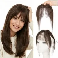 LuxusKollektion Echthaar-Extension Pony Haarteil Echthaar Remy Topper Luftig-leichter Pony Dunkelbraun#2
