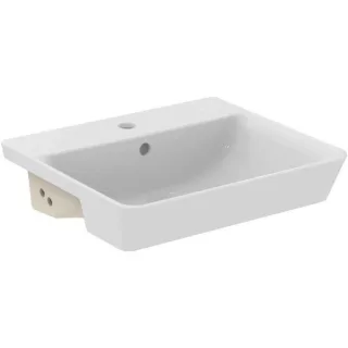 Ideal Standard Connect Air Halbeinbauwaschtisch E030801, 50x44cm, weiß, mit Hahnloch und Überlauf