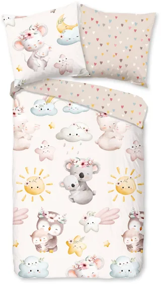 good morning Babybettwäsche "Hugss" 2 Stk. Baumwolle, Renforcé, 2 Teilig, Wendeoptik, Kind, Baby, Mädchen, Tiere