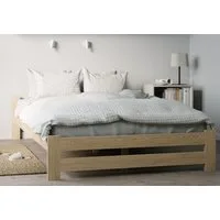 Home Collective Holzbett mit Lattenrost Modern Bett Kiefer Bettgestell Massivholzbett Klassisch (90x200, 120x200, 140x200, 160x200 cm), Doppelbett, Skandi Boho Landhaus Kopfteil flach 120x200 cm natur