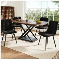 Flieks Essgruppe, (Set, 5-tlg., 120-160x80cm Tischplatte), ausziehbar Esstisch mit 4 Stühlen Set Küchetisch Esszimmerstuhl Samt