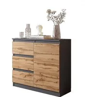 Furnica Kommode Anthrazit 80 cm mit 3 Schubladen und 1 Tür- Wohn - und Schlafzimmer