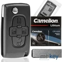 mt-key Klapp Schlüssel Reparatur Gehäuse 4 Tasten + VA2 Rohling + 1x CR1620 Knopfzelle, CR1620 (3 V), für Peugeot Citroen 807 1007 Citroen C4 C8 Funk Fernbedienung