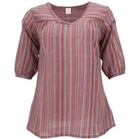 Guru-Shop Longbluse Leichte Baumwollbluse, gestreifte Boho.. alternative Bekleidung