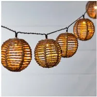 Lights4fun LED-Lichterkette 10er Solar Lichterkette Rattan Kugeln