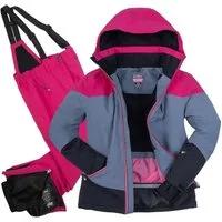 Killtec Skianzug Mädchen Skijacke + Skihose (Gr. 176, blaugrau/pink), Schneefang - Kinschutz -Skipasstasche - abnehmbare Hosenträger