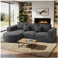 Aivermeil Ecksofa in L-Form 264x177 cm aus Kordstoff, 1 Teile, Montagefreie Cloud-Couch mit ergonomischer Polsterung und Kissen