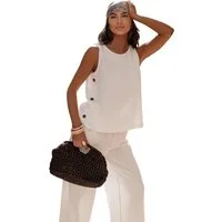 EloModa Hosenanzug Damen Leinen-Viskose Set Zweiteiler Sommer Outfit mit ärmellosem Top (2-tlg)
