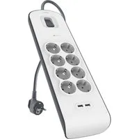 Belkin 8fach-Steckdosenleiste mit Überspannungsschutz, 2-m-Kabel und USB-A Steckdosenleiste 8-fach (Ein- / Ausschalter, Überspannungsschutz, Kabellänge 2 m), 2 USB-Anschlüsse mit maximal 2,4 A