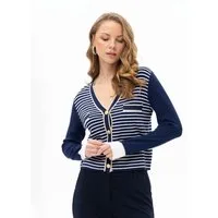 Passioni Cardigan gestreift mit Knopfleiste Gestreifter Cardigan mit tiefem V-Ausschnitt