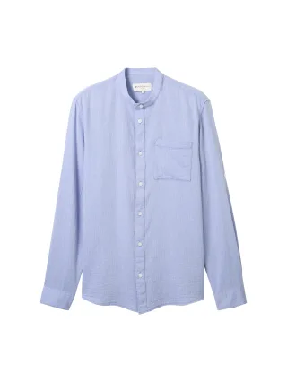 Denim Tom Tailor - Hemd mit Stehkragen und Turn-Up-Option blue white squared structure - Gr. - M