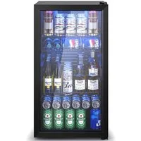 Furnicopia Getränkekühlschrank 89L,Doppelverglasung, LED-Beleuchtung, geräuscharm für Bar & Haushalt KVC-90, Digitale LED-Touchscreen-Bedienung,höhenverstellbare Füße und Ablagen.
