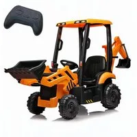 GarveeMore Elektro-Kinderauto 4-in-1 Kinder Elektrofahrzeug 12V, Elektrischer Traktor, Mit Bagger & Frontlader, Hupe, Abnehmbares Dach