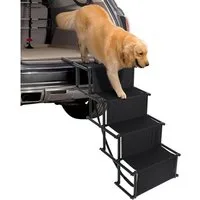 CALIYO Hunderampe Hundetreppe Faltbar Auto, 4 Stufen, Hunderampe, Stahl, Einstiegshilfe Hund Auto - Hundetreppe große Hunde bis 75kg