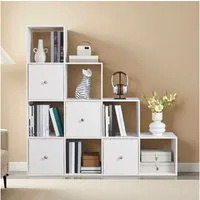 Yaheetech Bücherregal L-Förmiges Würfelregal mit 10 Fächern und 4 Aufbewahrungskörben, Cube-Regal für 120–200 Bücher Belastbar bis 100 kg