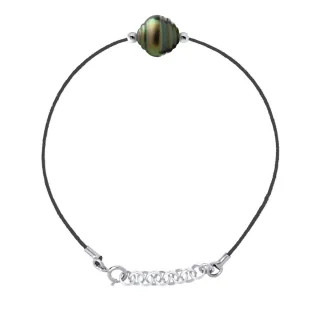 DIADEMA - Armband Love Bond - Schwarzes Nylon - Tahiti-Perle - Regenbogen