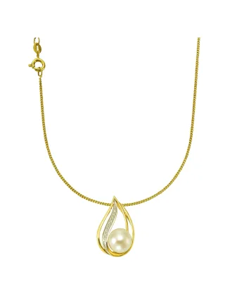 Orolino Halskette Gold 585 mit weißer Perle 9,5-10mm und 10 Brillanten zus. 0,04ct.