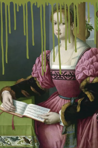 queence Acrylglasbild "Frau mit Buch und Farbklecks" Bilder von Frauen  Formen  Frau  Gemälde  Historische Persönlichkeiten  Kunst Fine Art-Print in Galeriequalität
