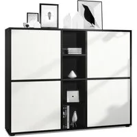 Vladon Highboard Cuba V3 (Highboard, Schrank Anrichte Cuba V3 mit 12 Fächern), Korpus in Schwarz matt / Fronten in Weiß matt (130,5x105,5x35,5 cm)