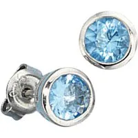 Schmuck Krone Paar Ohrstecker Ohrstecker, Kristall aqua blau, 925 Silber, Silber 925