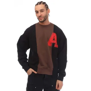 VARSITY Sweatshirt mit Rundhalsausschnitt aus Fleece-Baumwolle in Braun, Schwarz